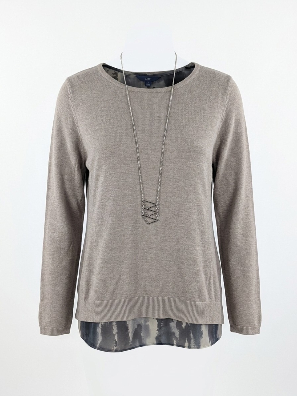 Apt. 9 Tan Layered-Effect Crewneck Sweater Top With Necklace